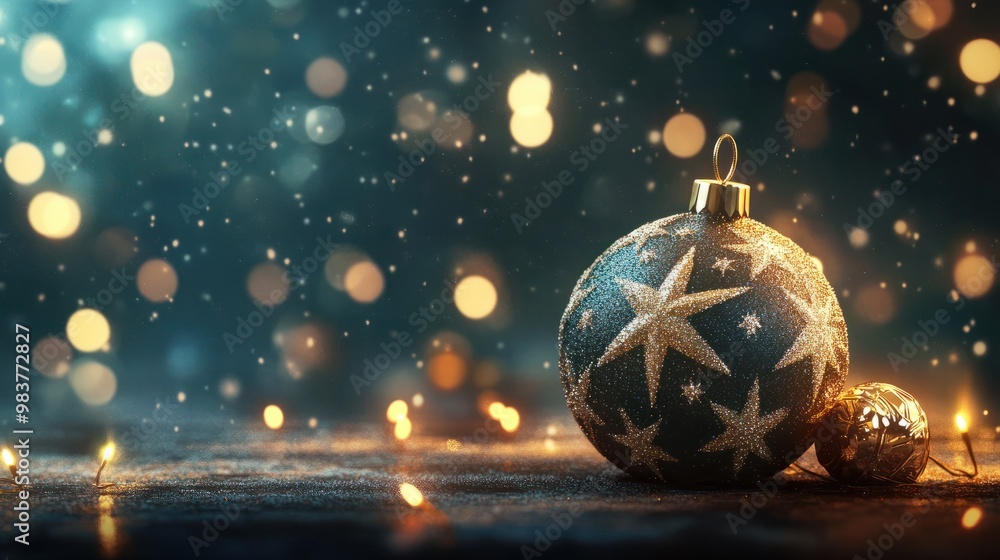 Festlicher Weihnachtshintergrund mit Sternen und Kugeln Festlicher Weihnachtshintergrund mit Sternen und Kugeln
