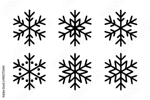 Snowflakes icon Set, Christmas Snowflake Silhouette Vector Bundle 