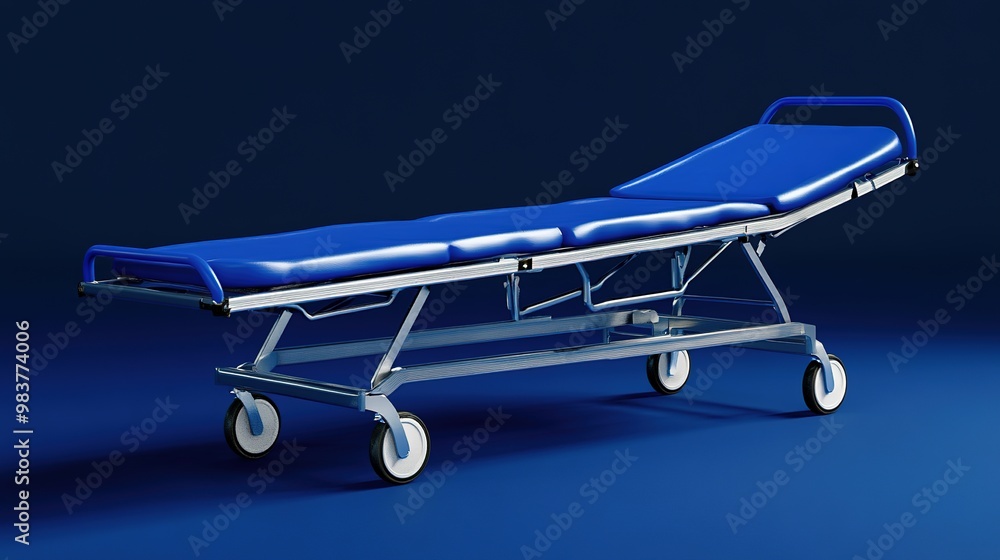 A bright blue stretcher, designed for medical or emergency use, showcasing its sturdy construction and functionality, perfect for themes related to healthcare, rescue operations, or first aid, A bright blue stretcher, designed for medical or emergency use, showcasing its sturdy construction and functionality, perfect for themes related to healthcare, rescue operations, or first aid,