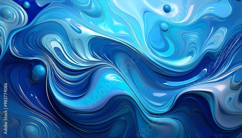 Liquid Background in Marble Blue color Oil Paint Texture