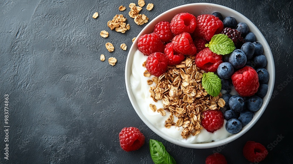 Yogurt Bowl with Raspberries, Blueberries, and Granola Yogurt Bowl with Raspberries, Blueberries, and Granola