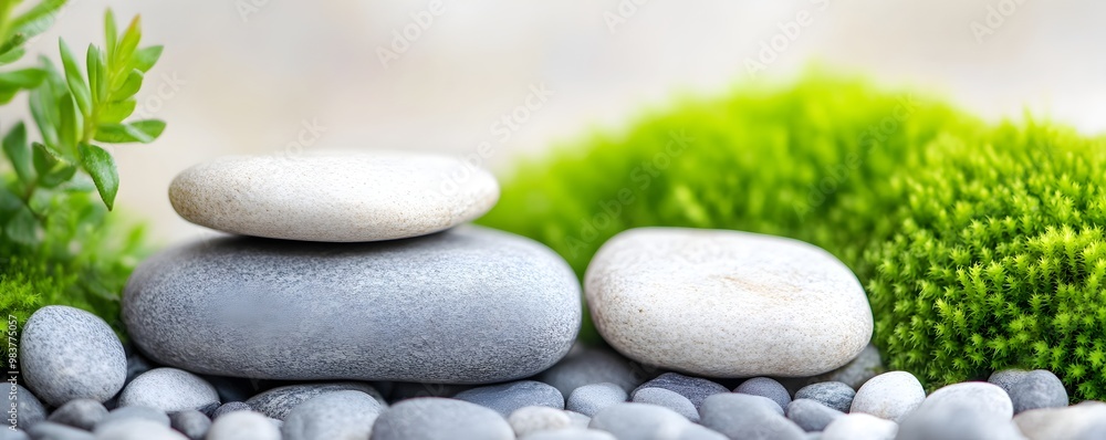 Serenity in Nature - Close-Up of Smooth Stones Adorned with Lush Green Moss Showcasing the Perfect Harmony of Natural Elements and Tranquil Beauty Serenity in Nature - Close-Up of Smooth Stones Adorned with Lush Green Moss Showcasing the Perfect Harmony of Natural Elements and Tranquil Beauty