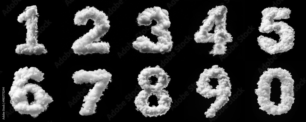 custom made wallpaper toronto digitalset of white cloud numbers: 1, 2, 3, 4, 5, 6, 7, 8, 9, 0. isolated on black background