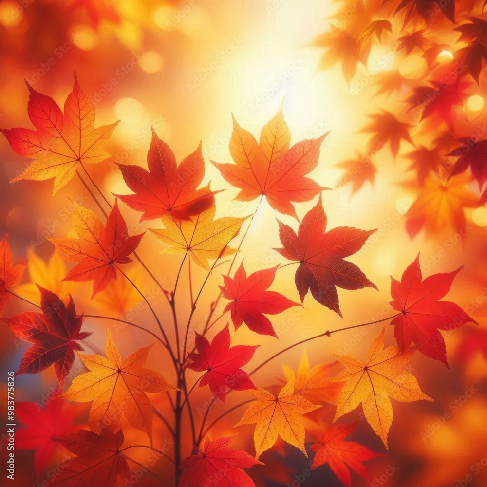 Maple leaves showcasing changing fall colors in a beautiful autumn background Maple leaves showcasing changing fall colors in a beautiful autumn background