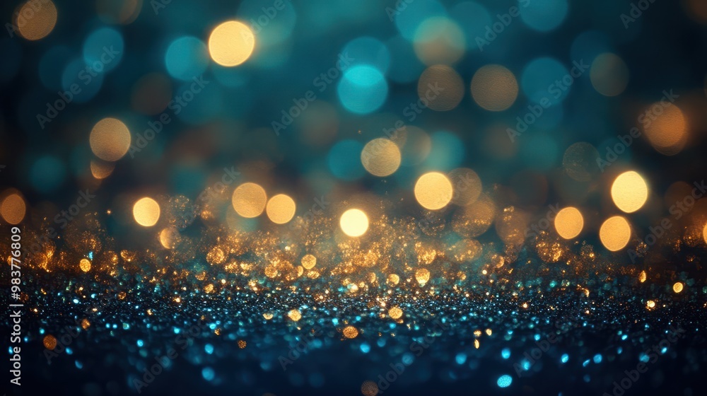 Merry Christmas or Happy New Year! Golden glitter vintage lights background. gold and blue. defocused. Teal Glitter Background for Christmas or Special Occasion Merry Christmas or Happy New Year! Golden glitter vintage lights background. gold and blue. defocused. Teal Glitter Background for Christmas or Special Occasion