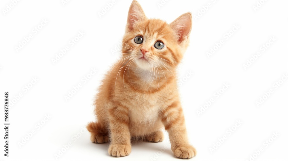 Fototapeta premium lovely curious cat in white background
