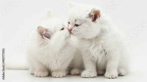 isolated on white background, sweet couple cat