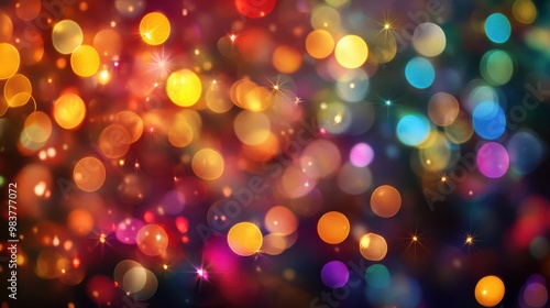 Multicolor bokeh, raining light, blurry lights, blurry background, rainbow confettis on a black background, colorful, night lights, city lights, haze, depth of field, round bokeh, circle bokeh