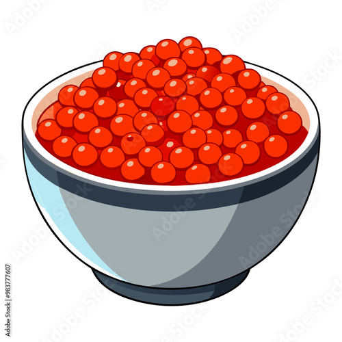 Luxury red sturgeon caviar in granite stone bowl illustration
