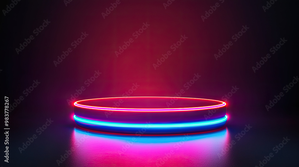 A modern illuminated platform with neon lights in vibrant colors, perfect for showcasing products or artistic displays. A modern illuminated platform with neon lights in vibrant colors, perfect for showcasing products or artistic displays.