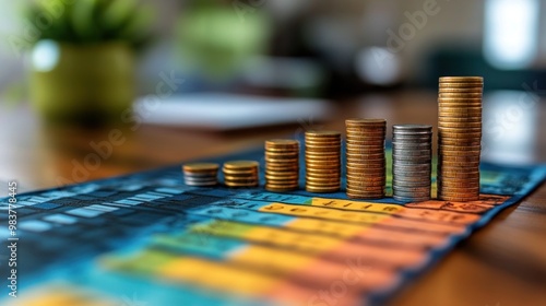 Stacked Coins on Financial Chart Representing Economic Growth and Investment Strategies
