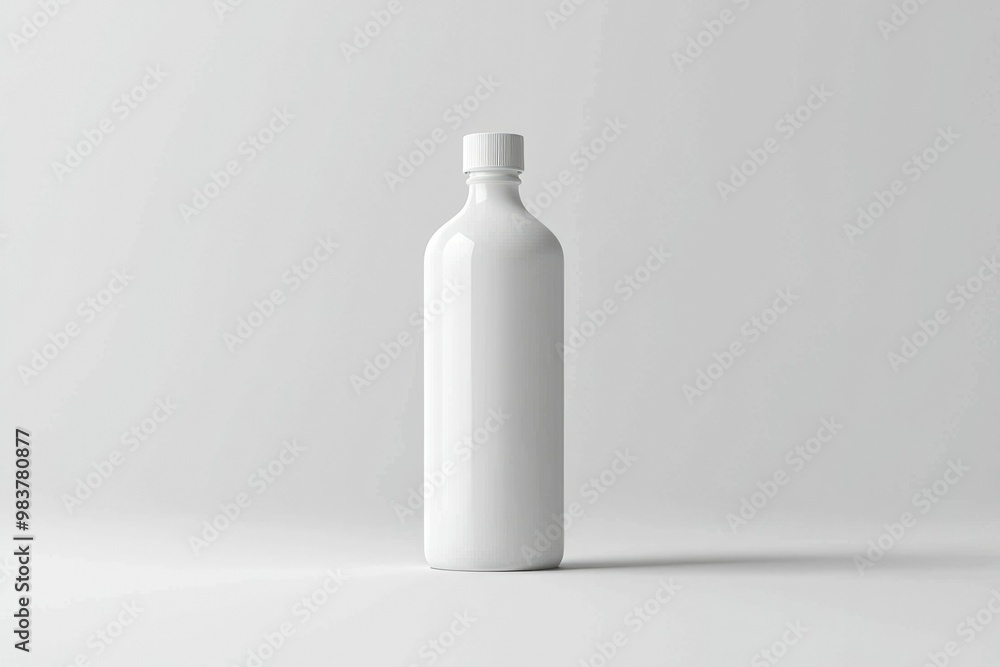 White Plastic Bottle with a White Cap on a White Background White Plastic Bottle with a White Cap on a White Background