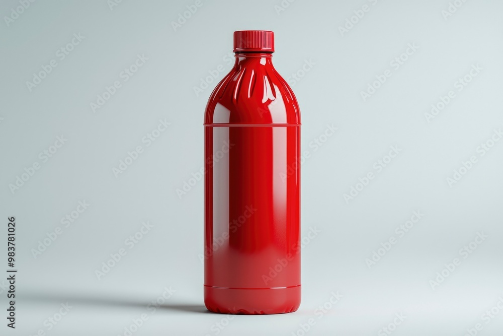 Red Plastic Bottle with a Red Cap on a White Background Red Plastic Bottle with a Red Cap on a White Background