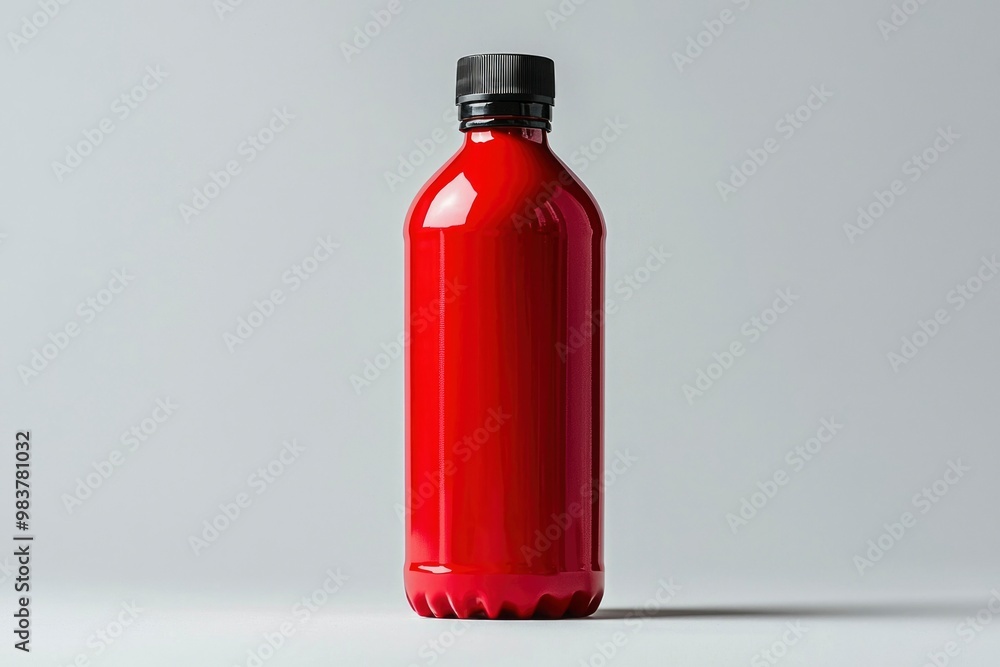Red Plastic Bottle with Black Cap on White Background Red Plastic Bottle with Black Cap on White Background