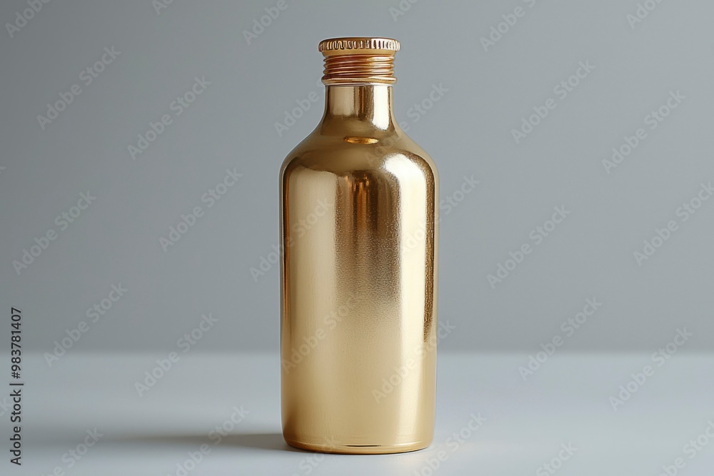 A Single Gold Bottle with a Silver Cap A Single Gold Bottle with a Silver Cap