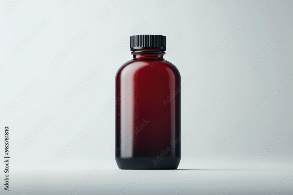 A Single Brown Glass Bottle with Black Lid on a White Background A Single Brown Glass Bottle with Black Lid on a White Background