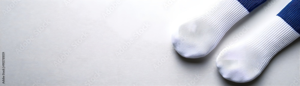A pair of feet in white socks rests on a smooth surface, highlighting comfort and casual style. A pair of feet in white socks rests on a smooth surface, highlighting comfort and casual style.