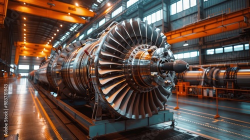 High-efficiency gas turbine in operation at a modern industrial power plant