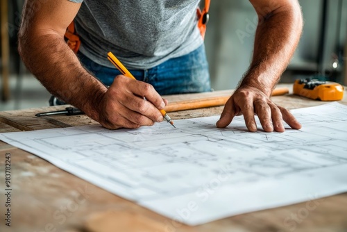 A construction worker reviewing building plans at a construction site, symbolizing progress and hands-on work