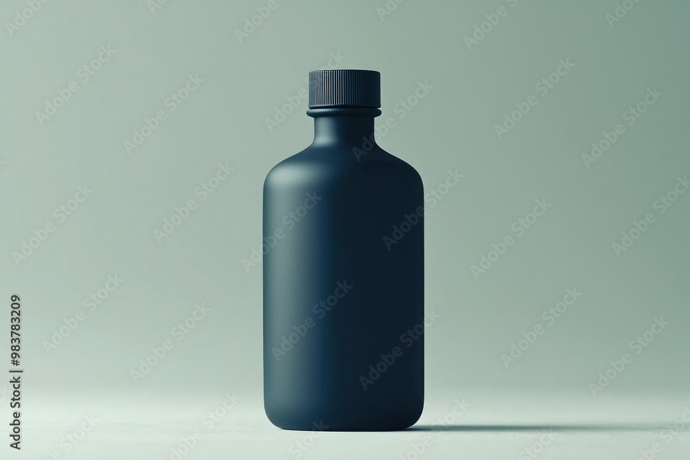 A Single Black Glass Bottle with a Lid on a White Background A Single Black Glass Bottle with a Lid on a White Background