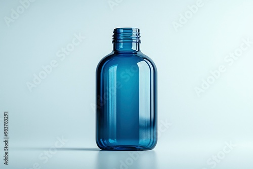 Blue Glass Bottle with a Rounded Body and a Screw Top Lid