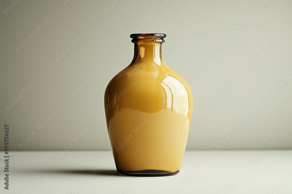 A Yellow Glass Bottle with a Wide Base and a Narrow Neck A Yellow Glass Bottle with a Wide Base and a Narrow Neck