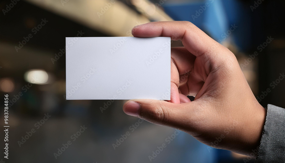 closeup hand holding blank card with blurred background closeup hand holding blank card with blurred background