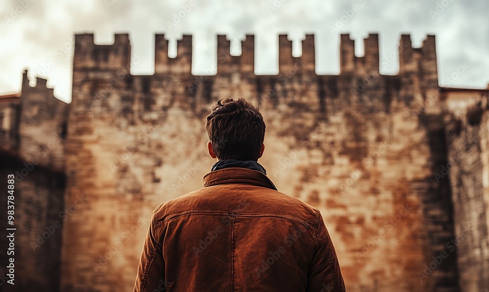 Man Contemplating a Fortified Wall Man Contemplating a Fortified Wall