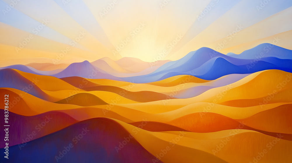 Bold Sun Rays Cutting Through an Abstract Desert Landscape in Vibrant Earth Tones Bold Sun Rays Cutting Through an Abstract Desert Landscape in Vibrant Earth Tones