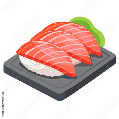 Tuna sashimi slices on stone tray illustration