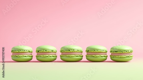 Delight in the sweet harmony of colorful matcha macaroons set against a vibrant backdroppure pastry perfection photo