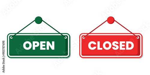 Set of red and green open and closed signs