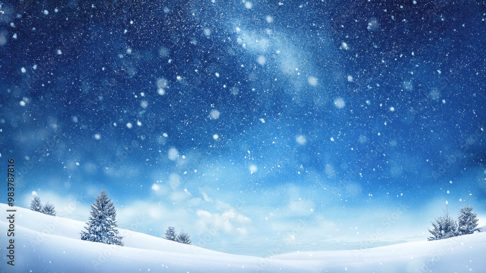 Winter landscape with snow covered trees and falling snowflakes. Christmas background. Winter landscape with snow covered trees and falling snowflakes. Christmas background.