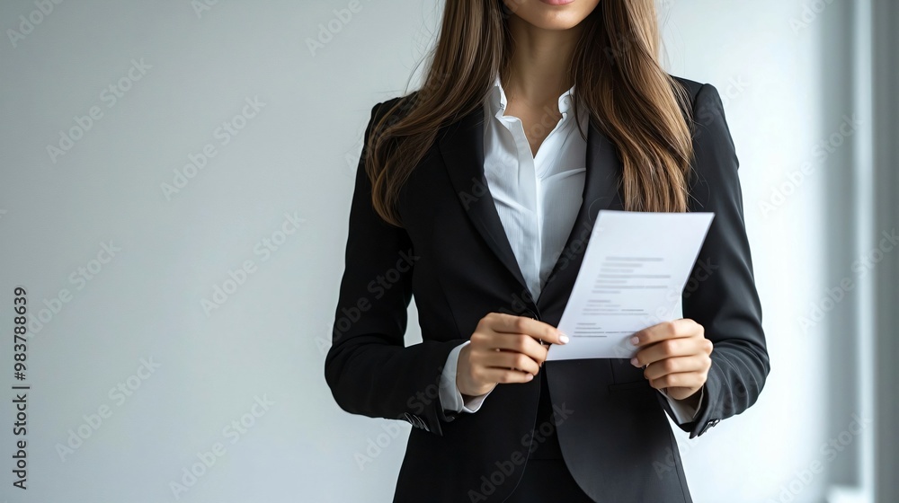 Best Candidate:Confident female, woman professional in sleek attire, poised with resume, minimalist white backdrop, ideal for career and recruitment concepts Best Candidate:Confident female, woman professional in sleek attire, poised with resume, minimalist white backdrop, ideal for career and recruitment concepts