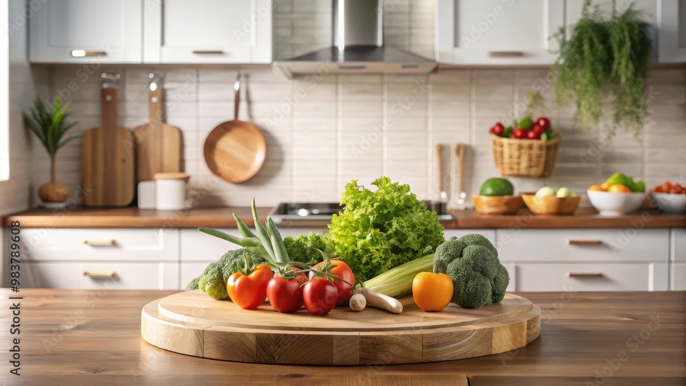 Kitchen podium background with vegetables on wooden pedestal in interior, kitchen, podium, background, vegetables, wooden, pedestal Kitchen podium background with vegetables on wooden pedestal in interior, kitchen, podium, background, vegetables, wooden, pedestal