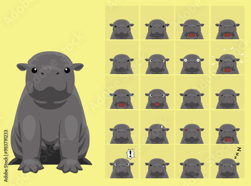 Pygmy Hippopotamus Cartoon Emotion faces Vector Illustration