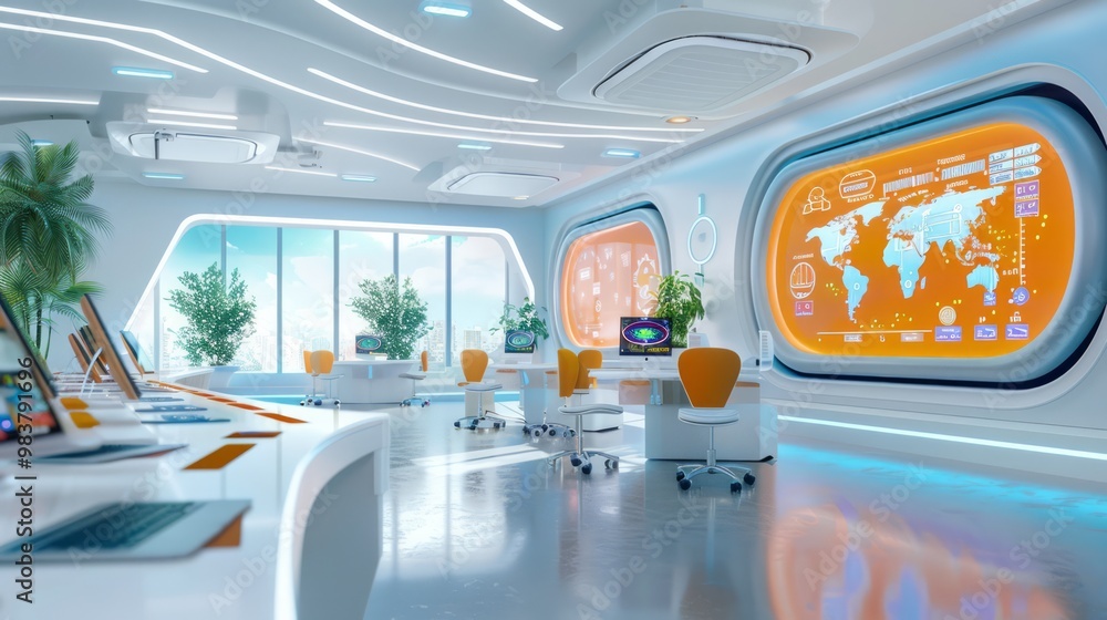 A high-tech virtual classroom featuring AI-driven learning tools and ...