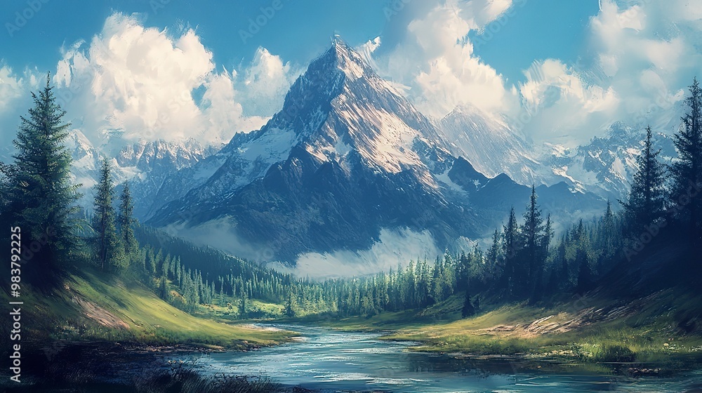 Fototapeta premium A beautiful mountain landscape with a river 