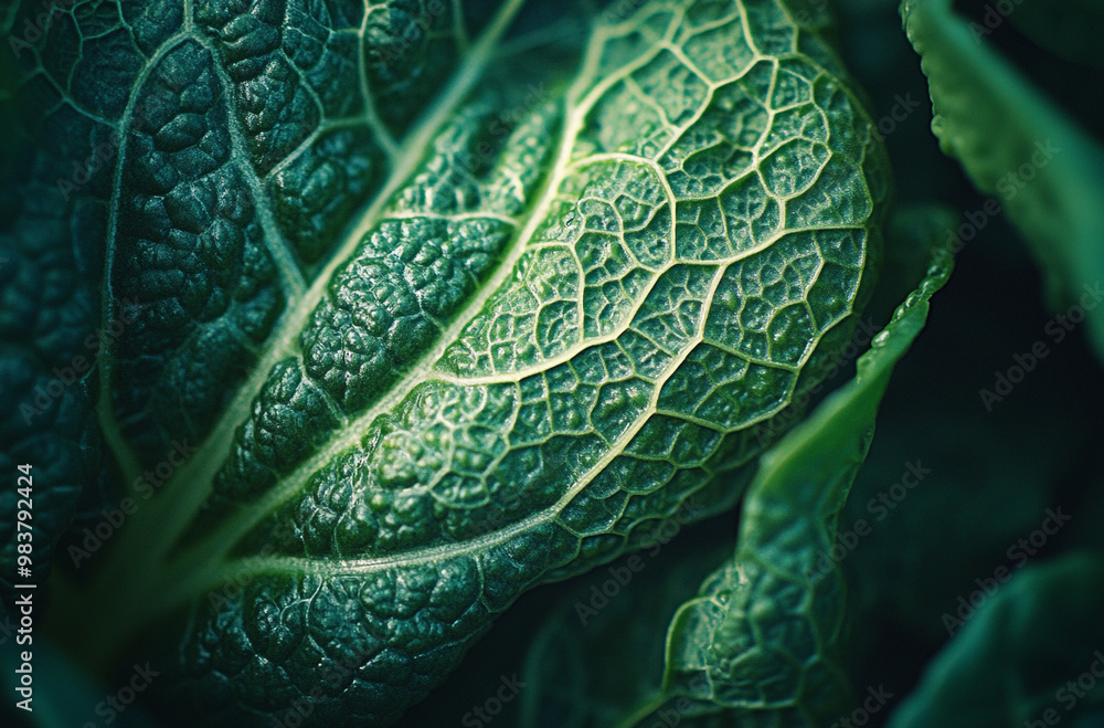 Fototapeta premium close-up shot of the intricate veins on a lettuce leaf