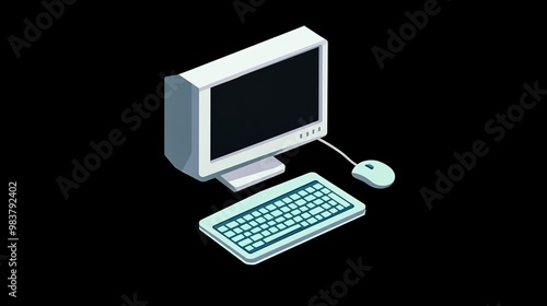 A sleek computer icon rendered from a perspective angle, showcasing modern design elements and clean lines, perfect for themes related to technology, digital media, or web design, 