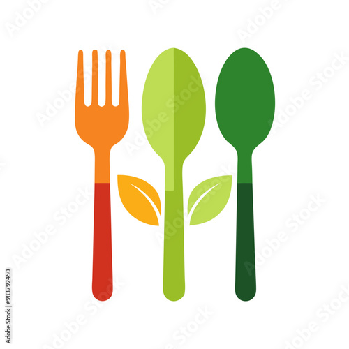 Set of fork, knife, and spoon logotype in flat style illustration
