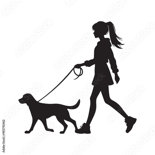 Cute Girl Walking Her Dog icon logotype symble silhouette vector with white background