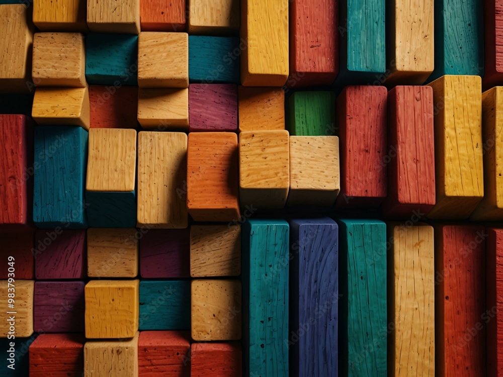 Abstract colorful wooden blocks in a dynamic arrangement. Abstract colorful wooden blocks in a dynamic arrangement.