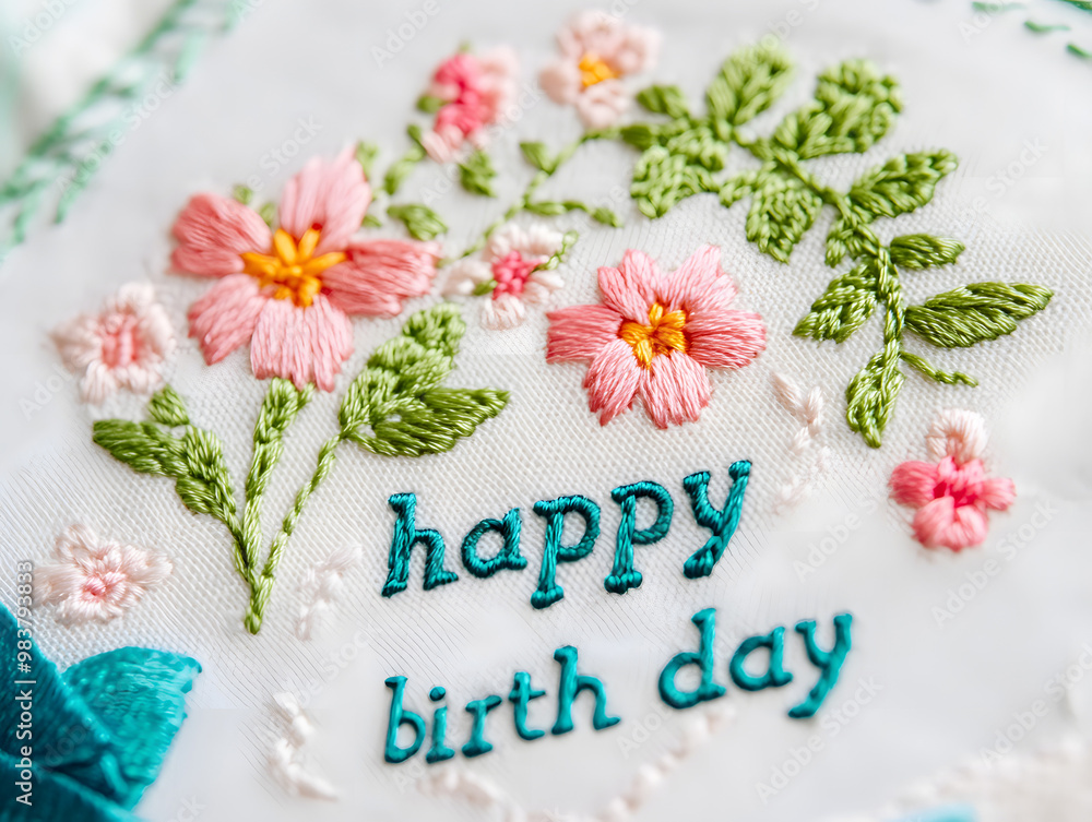 sweet pastel flower embroidered happy birthday sweet pastel flower embroidered happy birthday