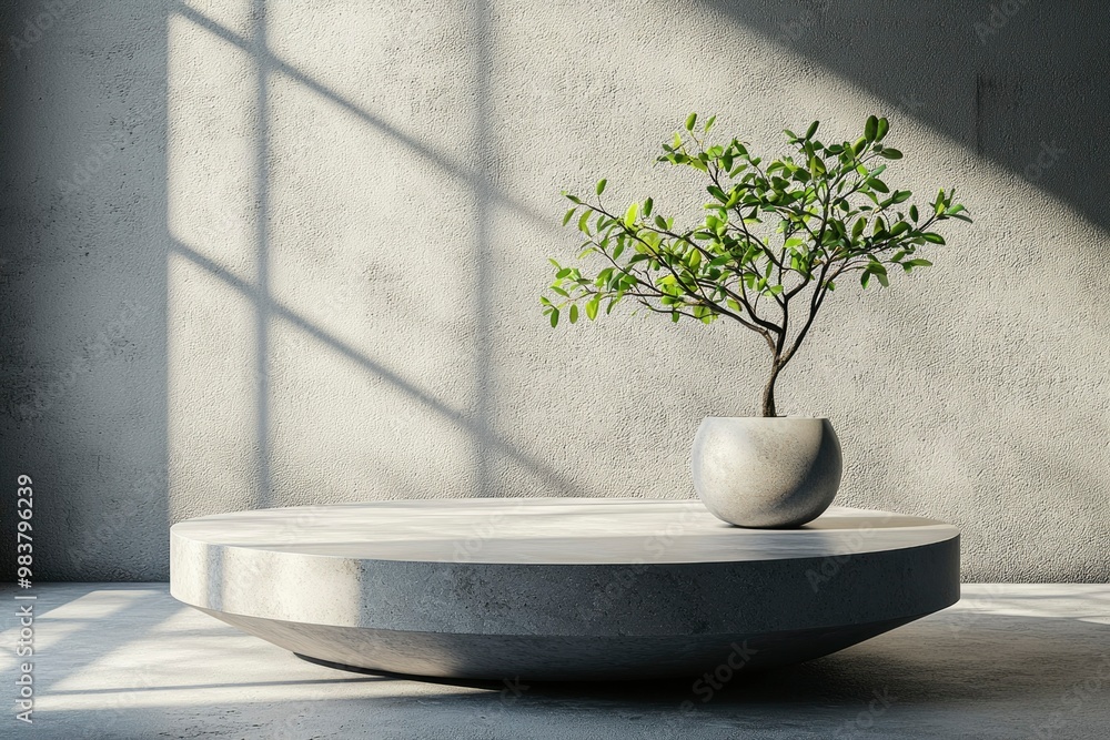 Minimalist Still Life with Greenery on a Concrete Platform