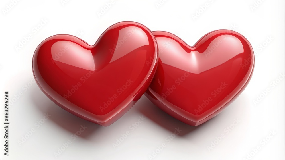 Fototapeta premium Royalty-free image of two red heart shapes touching and slightly overlapping