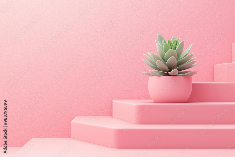 Pink Succulent Plant on a Pink Platform with a Pink Wall Background Pink Succulent Plant on a Pink Platform with a Pink Wall Background