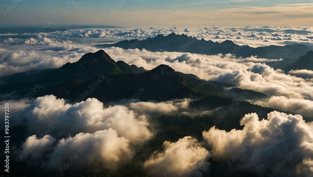 Aerial view of clouds over mountains in Yala Province, Thailand. Aerial view of clouds over mountains in Yala Province, Thailand.