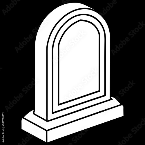 Simple Tombstone Icon, White Outline on Black Background, Vector Illustration