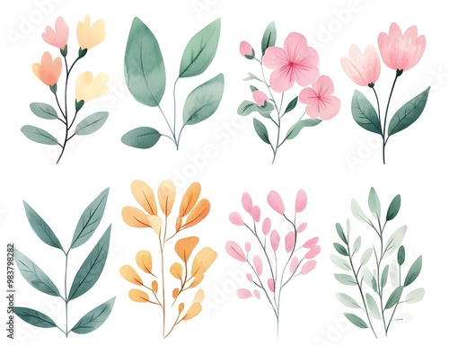 Watercolor flower clip art, white background, photo